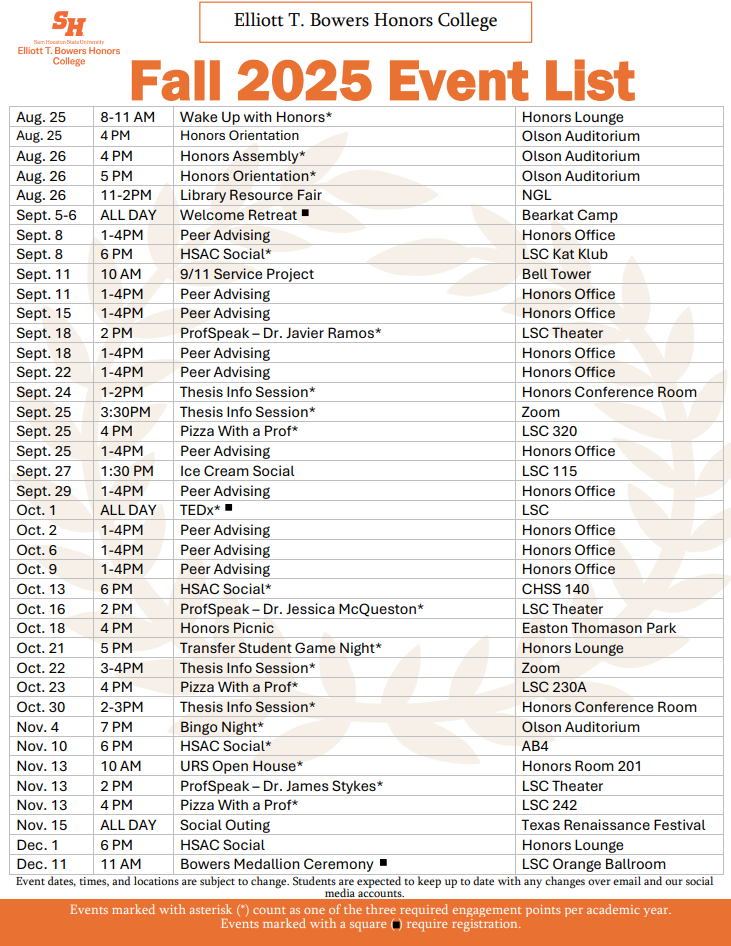 Photo of fall events calendar
